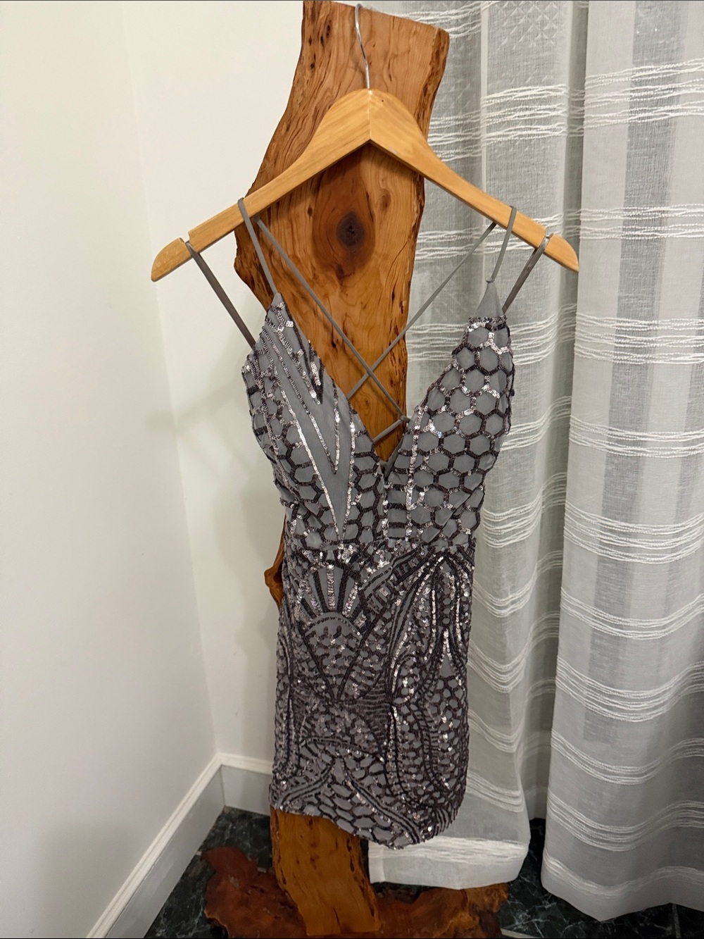 Windsor Silver Sequin Strappy Mini Dress